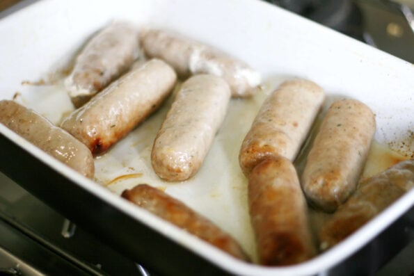 sausages baked in a dish