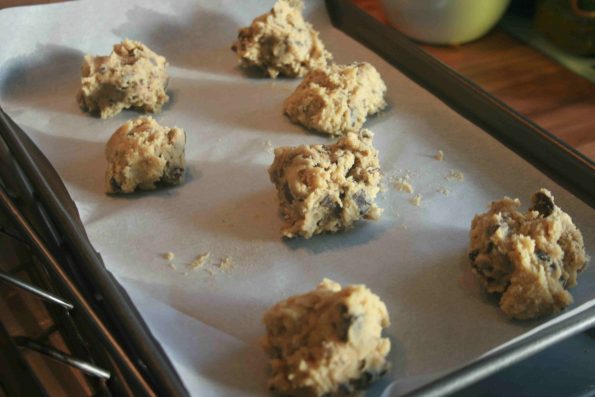 chocolate cookie dough on a baking tray