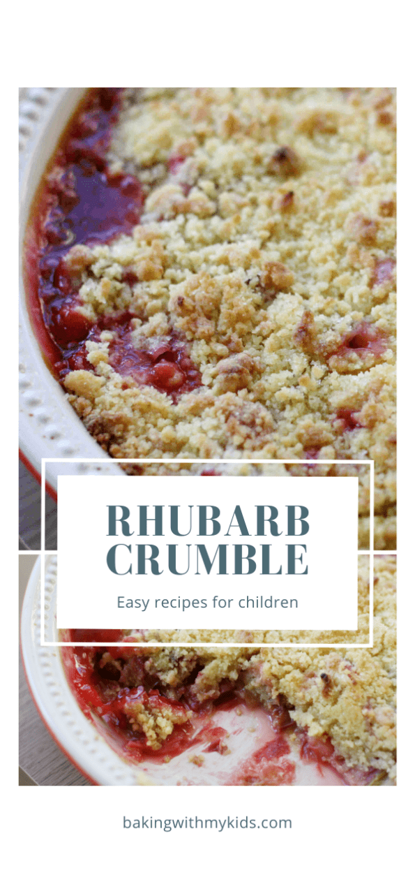 Easy rhubarb crumble graphic with a text overlay