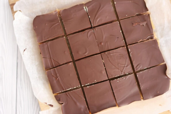 Millionaire's shortbread sliced