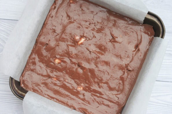 Easter fudge in a baking tin.