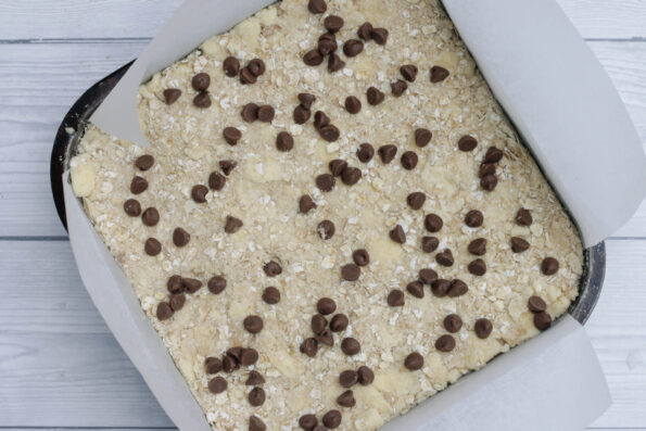 banana oatmeal bars before being baked in a baking tin.