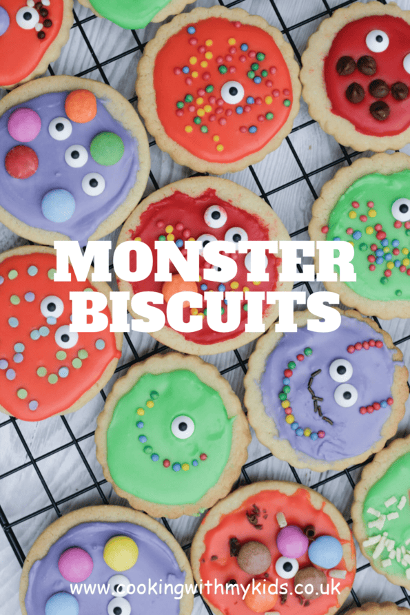 Halloween monster biscuits graphic with a text overlay
