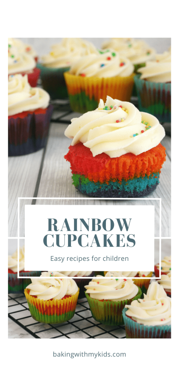 rainbow cupcakes graphic with a text overlay.