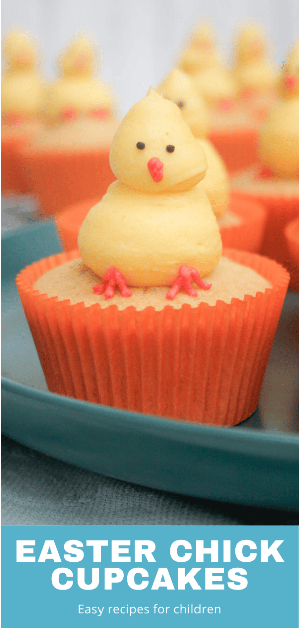 Easter chick cupcakes graphic with a text overlay.