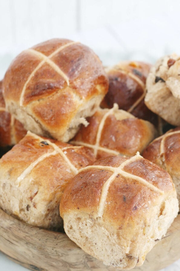 hot cross buns in a bowl