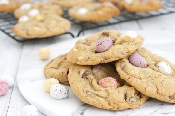 Easter mini egg cookies in a pile
