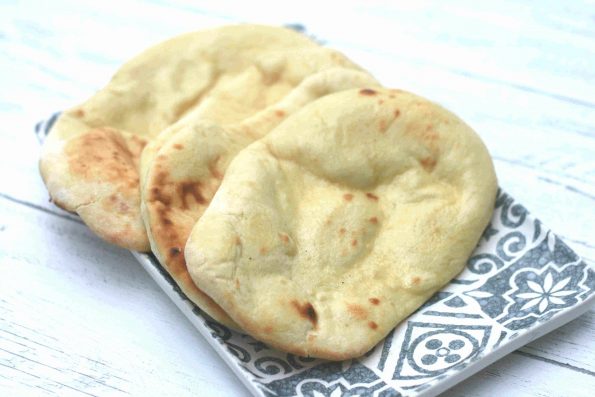 easy naan bread (no yeast) on a plate