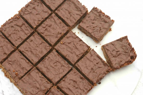 chocolate flapjacks on a serving plate