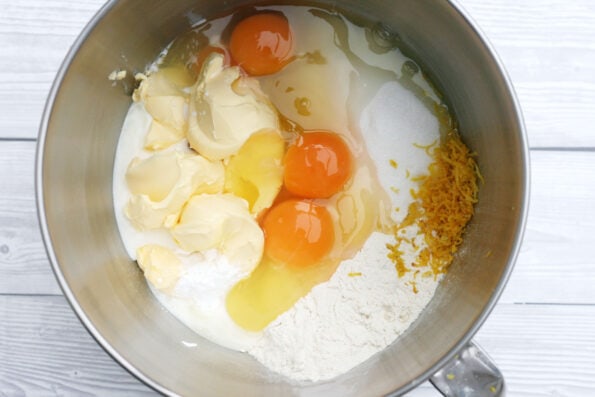 lemon drizzle ingredients in a bowl