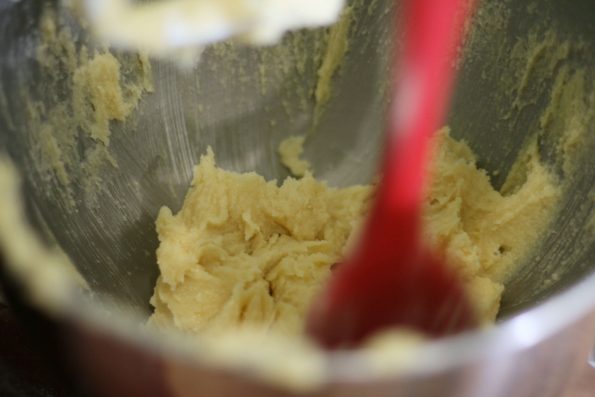 butter and sugar mixed in a mixing bowl