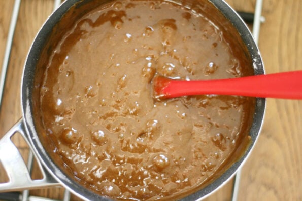 ginger cake batter in a pan.