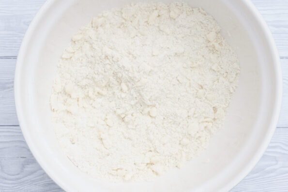 flour and butter rubbed together in a bowl.