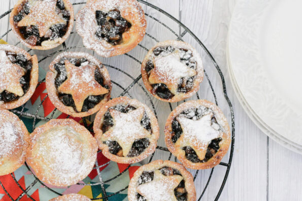easy homemade mince pies on a wire rack.