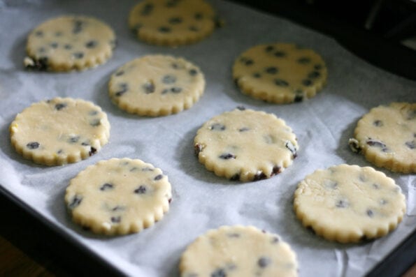Shrewsbury biscuits on a baking tray