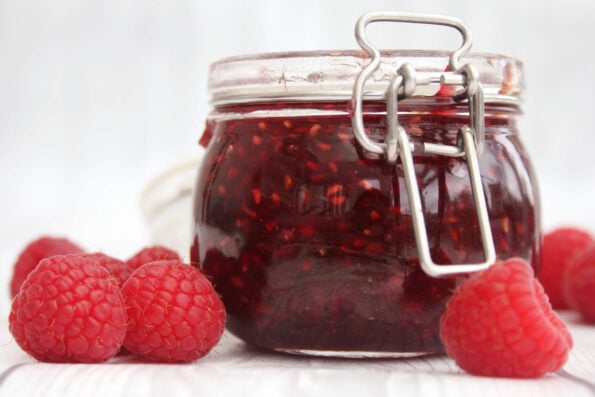 Homemade raspberry jam in a kilner jar