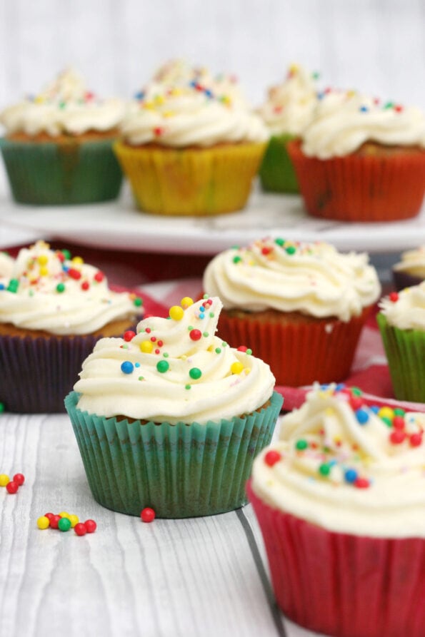 Funfetti cupcakes in colourful cases