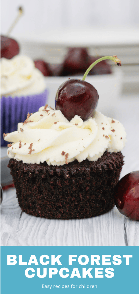 Black Forest cupcakes graphic with a text overlay.
