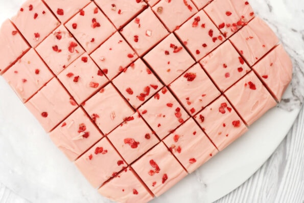 strawberry fudge cut into squares