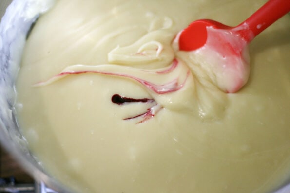 pink food colouring added to strawberry fudge