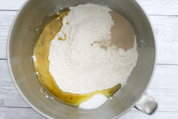 flour, oil, yeast and salt in a bowl