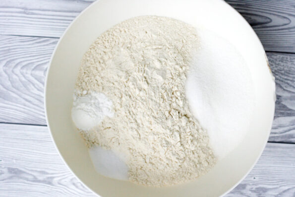 dry blueberry pancake ingredients in a bowl