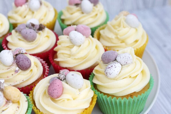 mini egg cupcakes on a plate