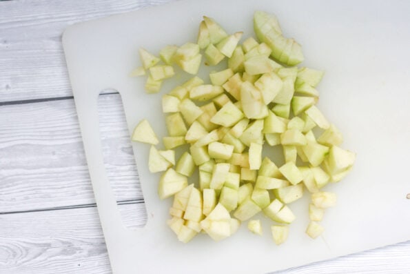 chopped apple on a chopping board.