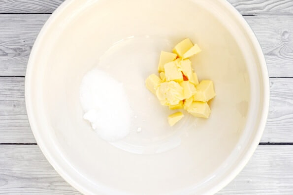 buttter and sugar in a bowl.