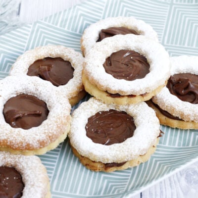 Chocolate dodgers on a serving plate.
