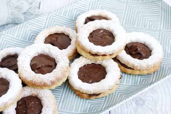 Chocolate dodgers on a serving plate.