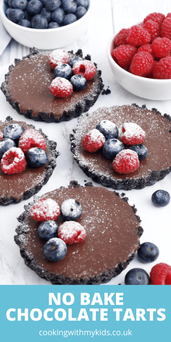 no bake chocolate tarts graphic with a text overlay.