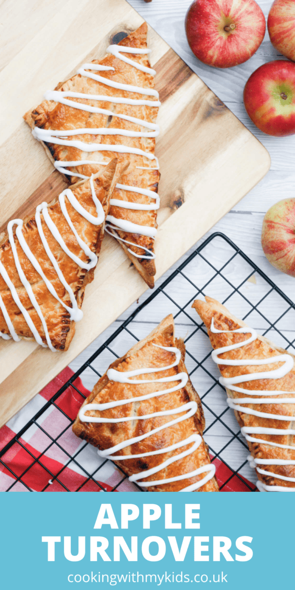 Apple turnover graphic with a text overlay.