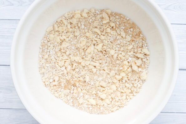 crumble topping in a mixing bowl. 