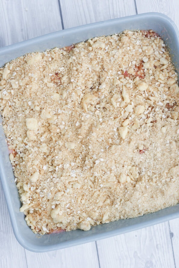 rhubarb crumble before being baked. 