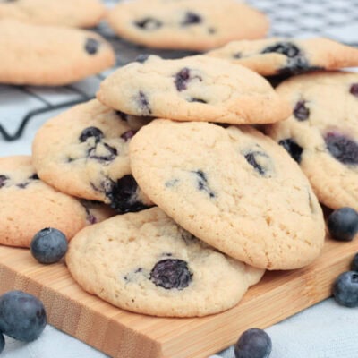 blueberry cookies on a serving board.