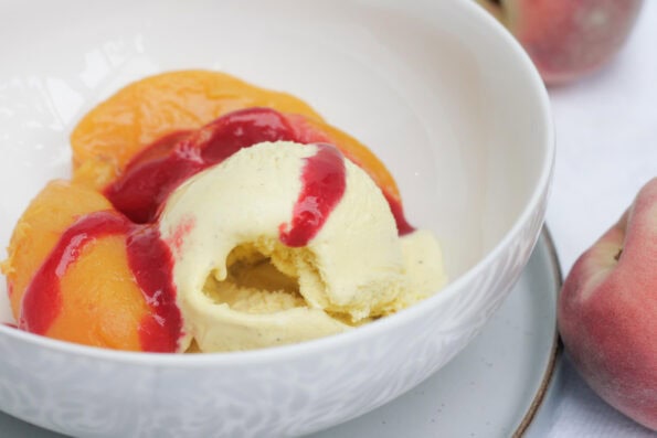 peach melba in a bowl