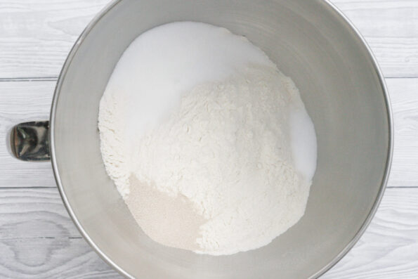 flour, yeast, sugar and salt in a mixing bowl.