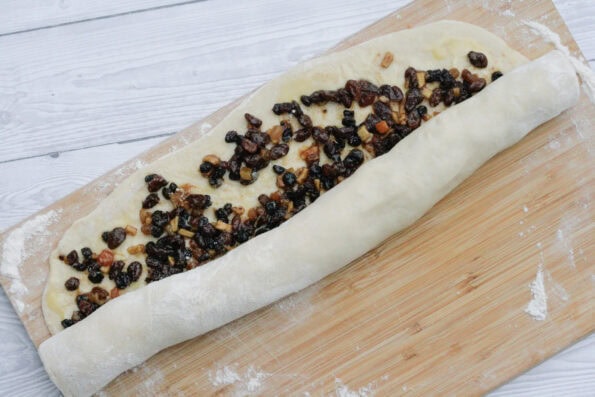 rolling up mincemeat cinnamon rolls.