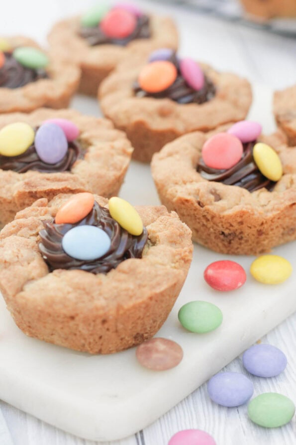 cookie cups on a serving plate.