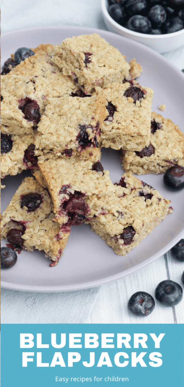 Blueberry flapjacks graphic with a text overlay.