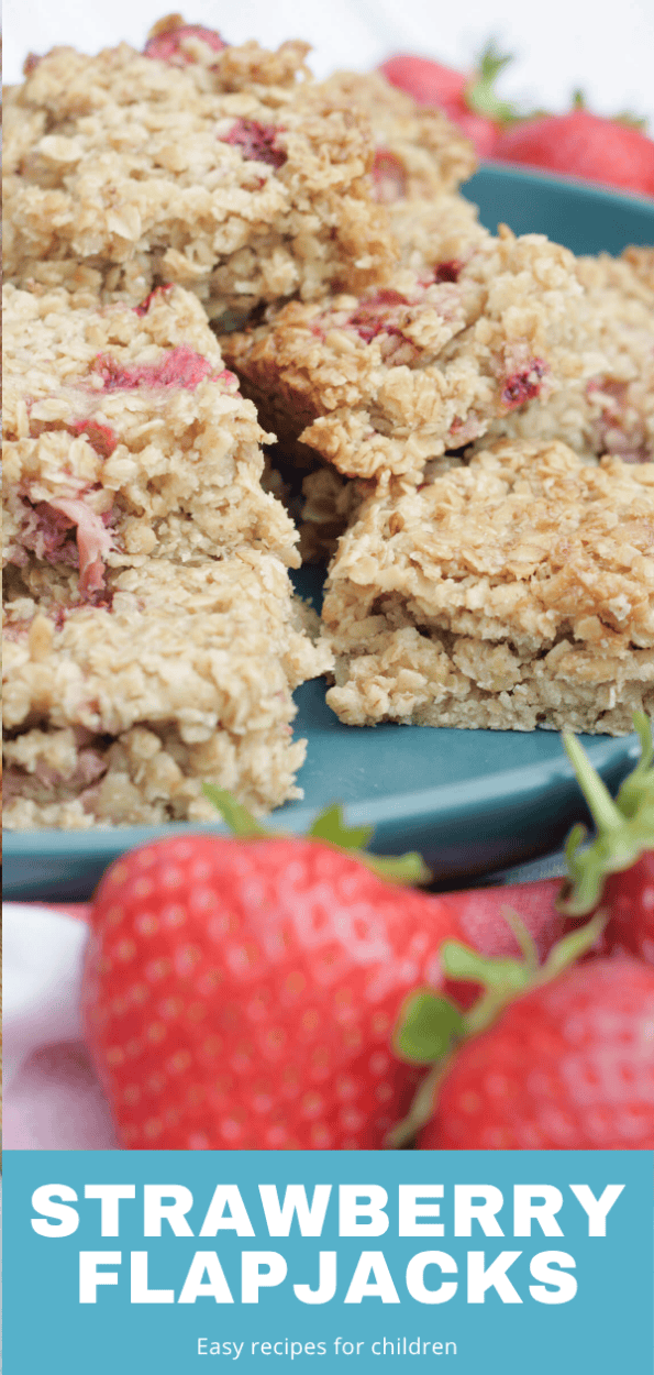 strawberry flapjacks graphic with a text overlay.