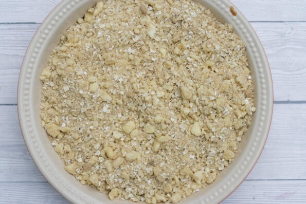 caramelised banana crumble before going in the oven.