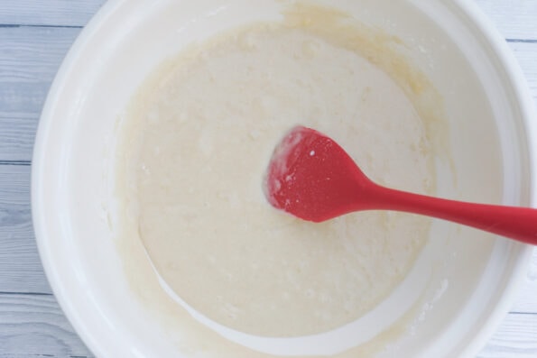 doughnut batter in a mixing bowl.