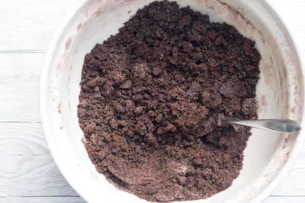 chocolate crunch mixture in a bowl before being baked.