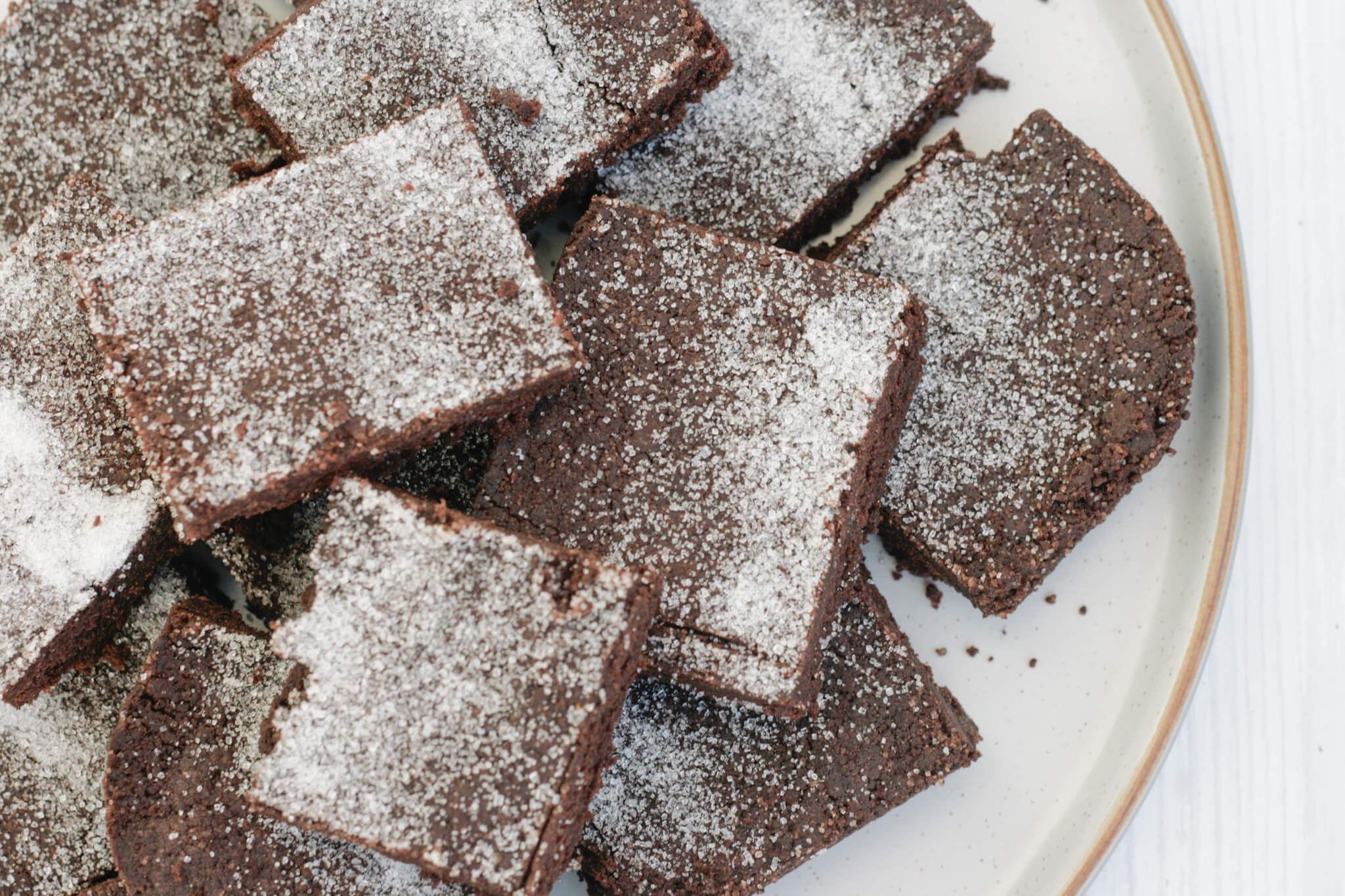 chocolate concrete pieces piled on a serving plate.